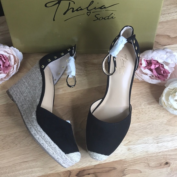 Thalia Sodi Shoes - Thalia Sodi Black Espadrille Wedge Pumps 9M